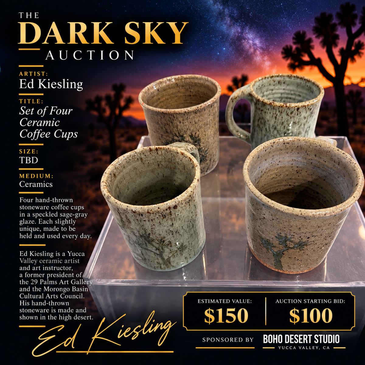 Ed Kiesling — Set of Four Ceramic Coffee Cups Size TBD · Ceramics · Value $150 · Starting bid $100