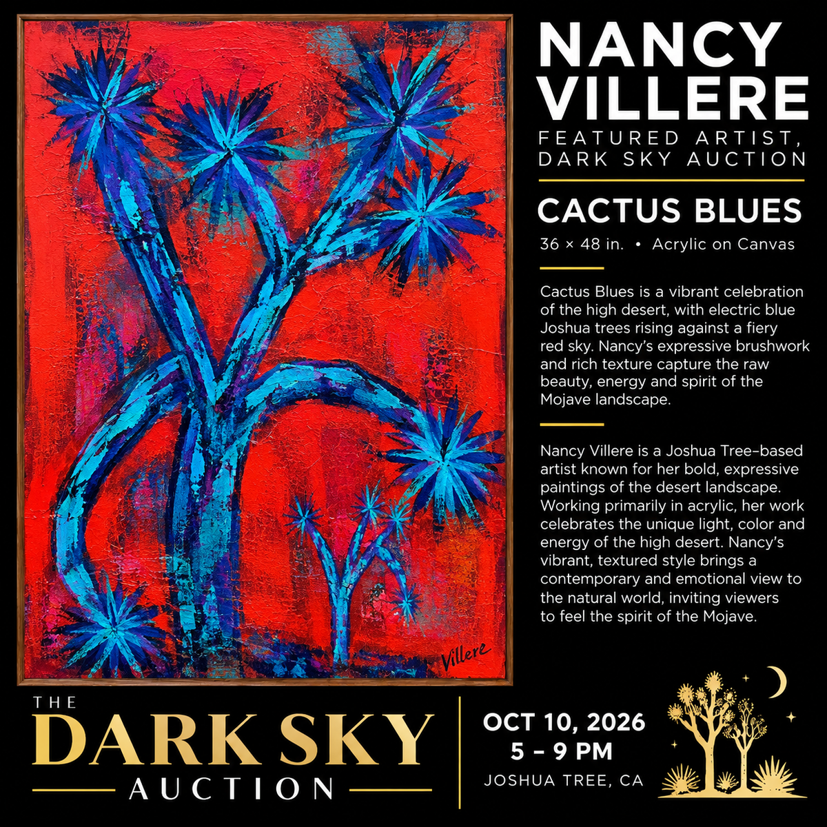 Nancy Villere "Cactus Blues" 36X48 Acrylic on canvas Value 2500 start 500