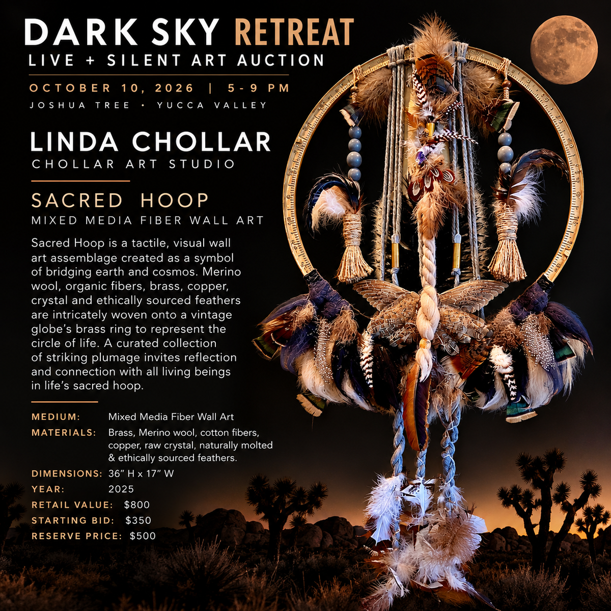 Linda Chollar's "Sacred Hoop" is a striking mixed media work Value 800 start 350