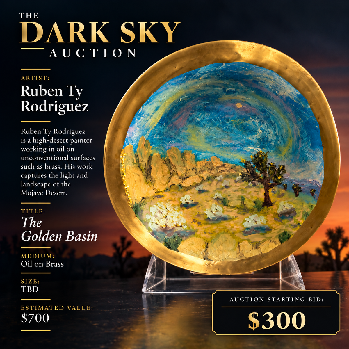Ruben Ty Rodriguez — "The Golden Basin"  Size TBD · Oil on Brass · Value $700 · Starting bid $300