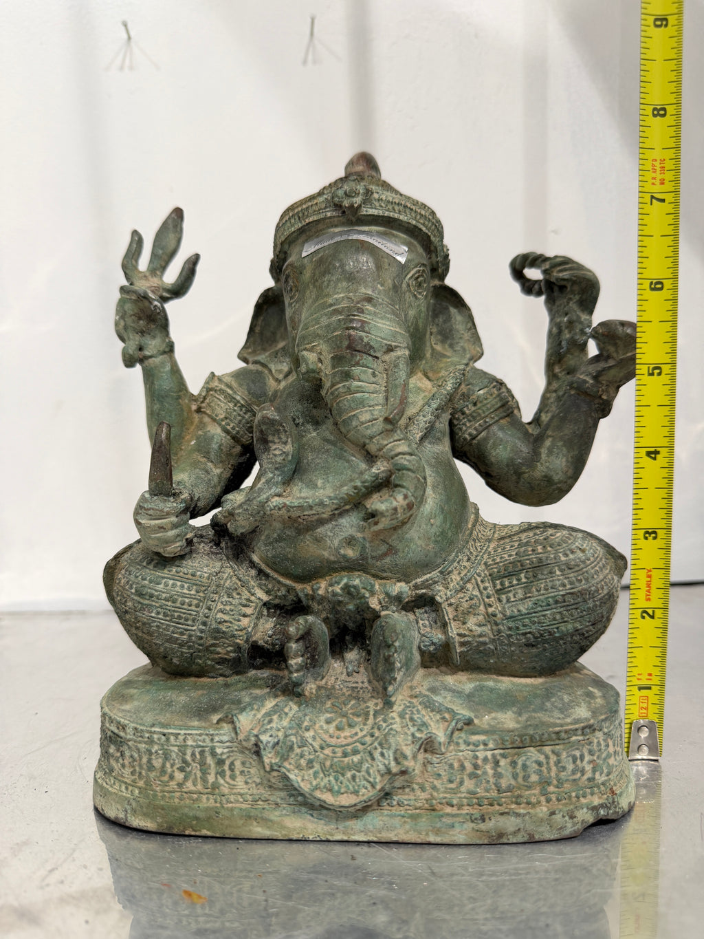 Vintage Bronze Ganesha Sculpture – Hindu Elephant God Statue with Verdigris Patina