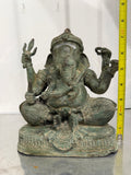 Vintage Bronze Ganesha Sculpture – Hindu Elephant God Statue with Verdigris Patina