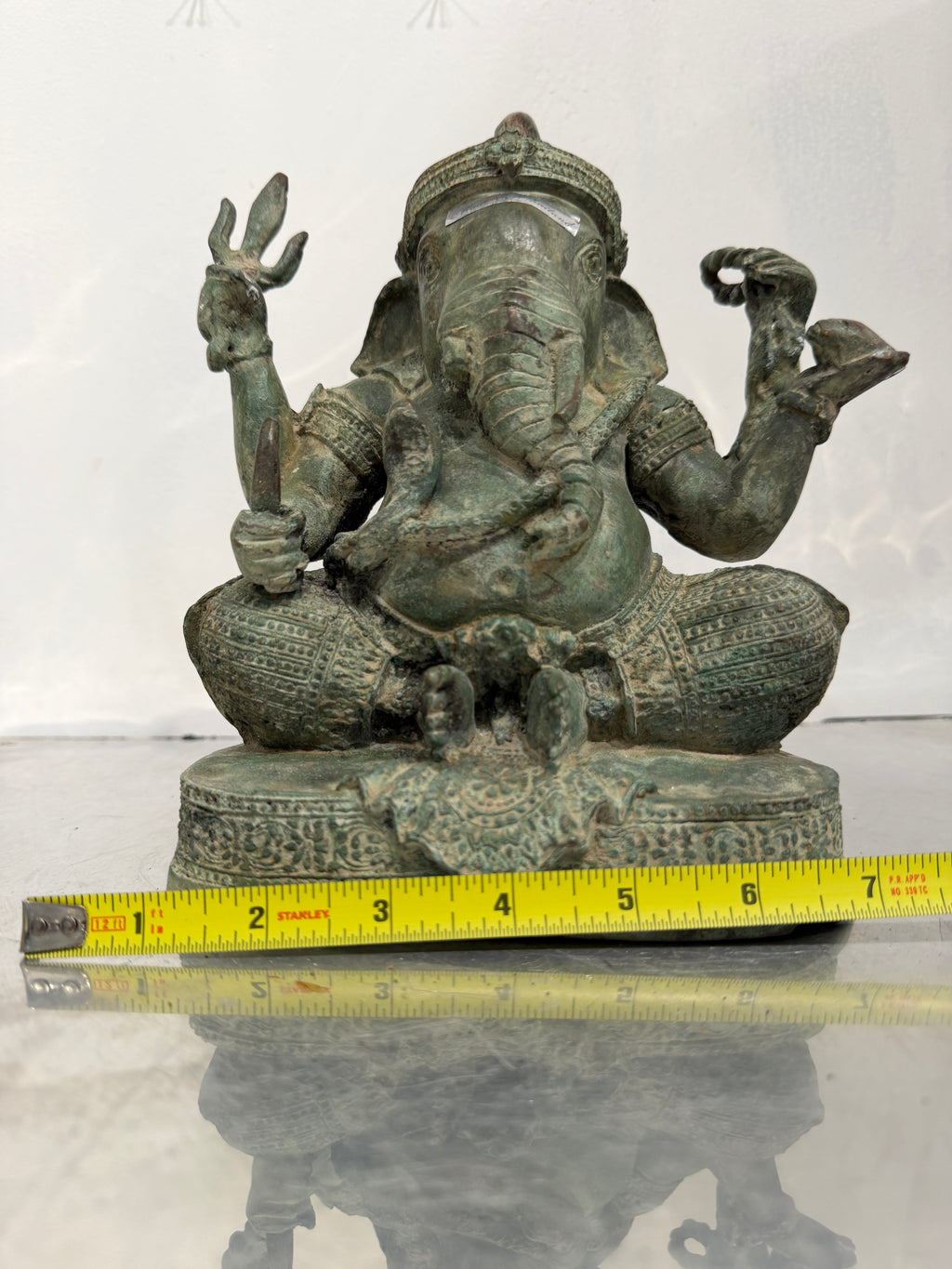 Vintage Bronze Ganesha Sculpture – Hindu Elephant God Statue with Verdigris Patina