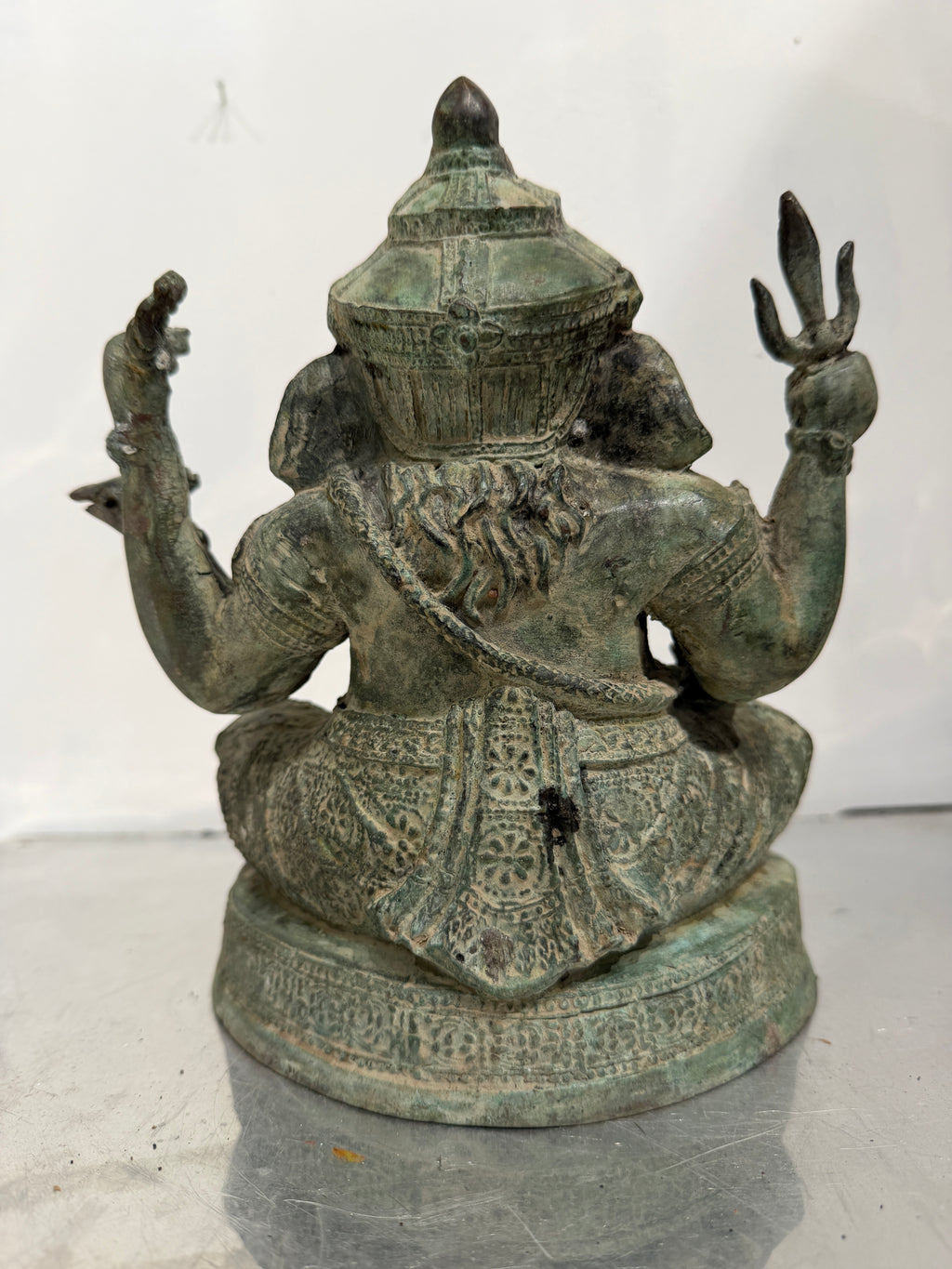 Vintage Bronze Ganesha Sculpture – Hindu Elephant God Statue with Verdigris Patina