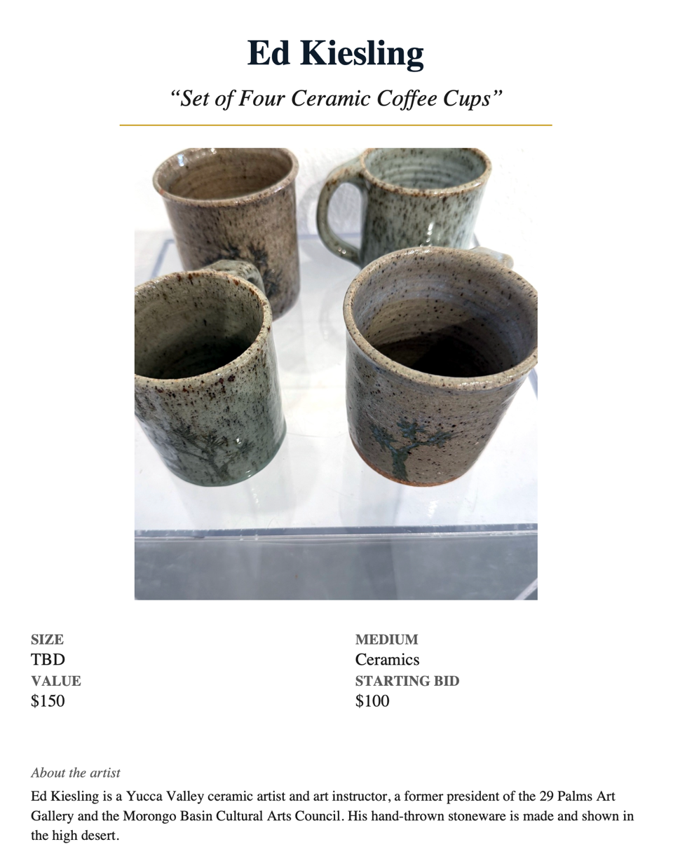 Ed Kiesling — Set of Four Ceramic Coffee Cups Size TBD · Ceramics · Value $150 · Starting bid $100