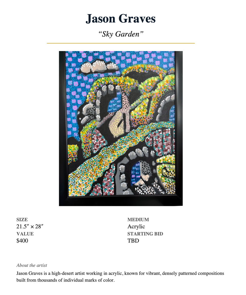 Jason Graves — "Sky Garden"**  21.5″ × 28″ · Acrylic · Value $500 · Starting bid $300